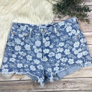 Vintage High Waist Floral Print Cutoff Jean Shorts
